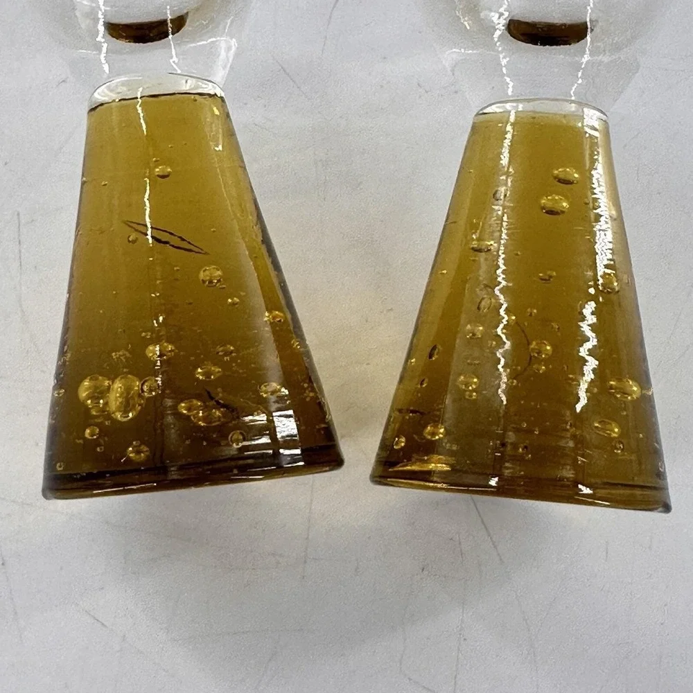 Mini‎ Amber Bubble Glass Martini Aperitif Glasses Set of 2 MCM Barware 4